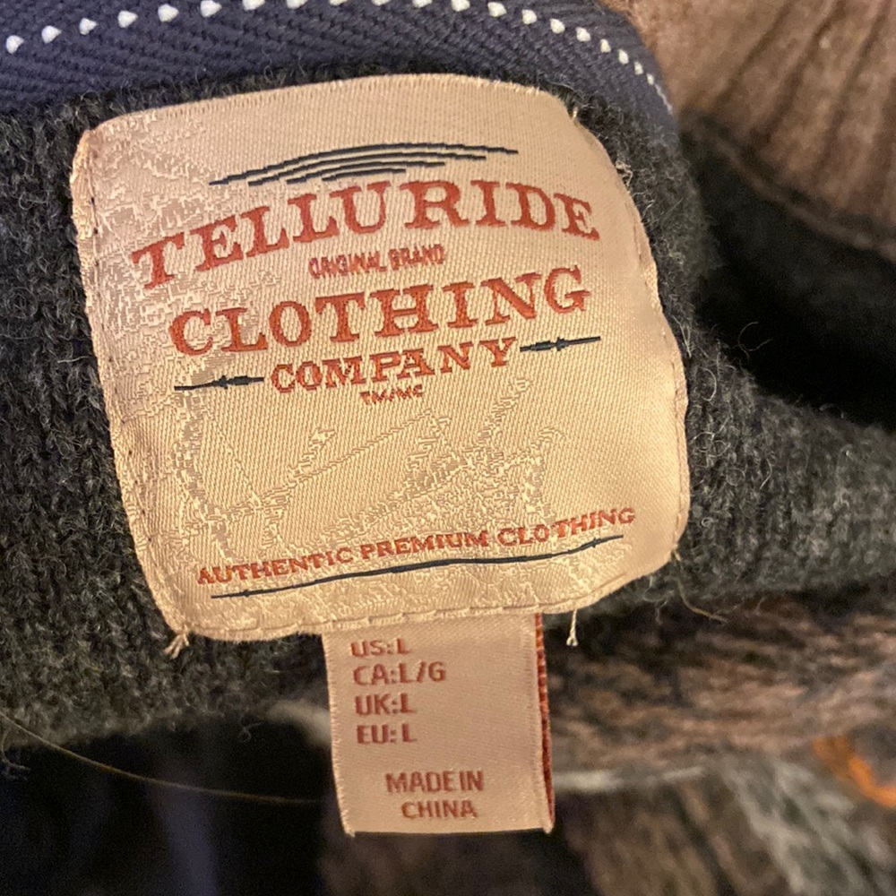 Telluride clothing co size L zip up grey patterned wool sweater like new